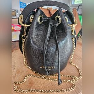 Anna Paola Black Leather Bucket Bag
